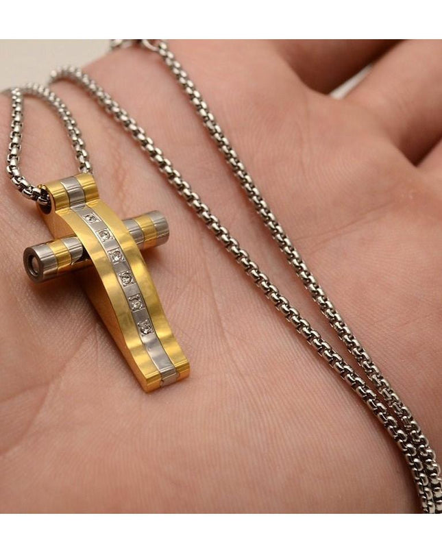 Lant Si Cruciulita Inox Ton Auriu Si Argintiu