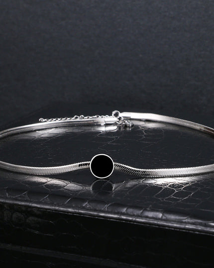 Lantisor Inox Argintiu Black Round Snake