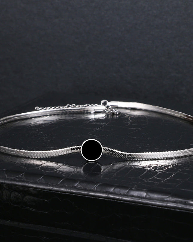 Lantisor Inox Argintiu Black Round Snake
