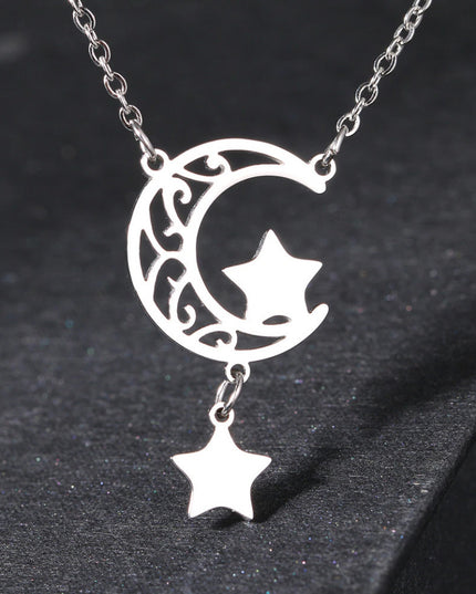 Lantisor Inox Argintiu Retro Moon Star