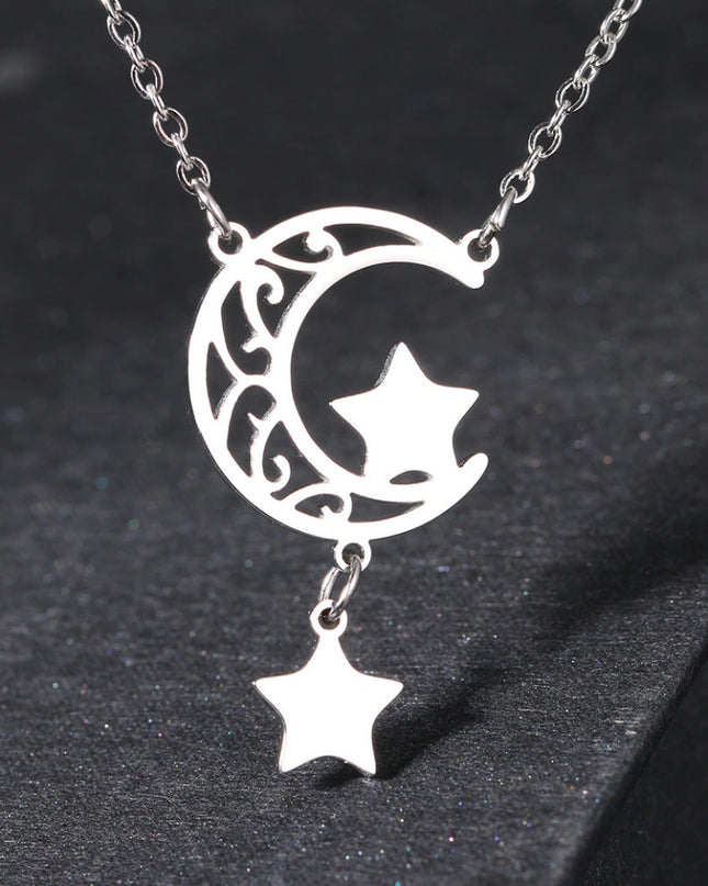 Lantisor Inox Argintiu Retro Moon Star