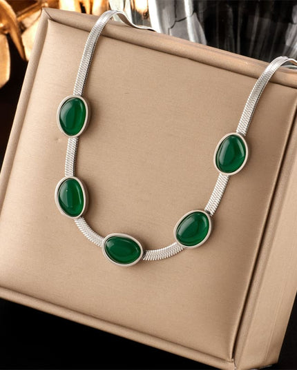 Lantisor Inox Argintiu Snake Verde