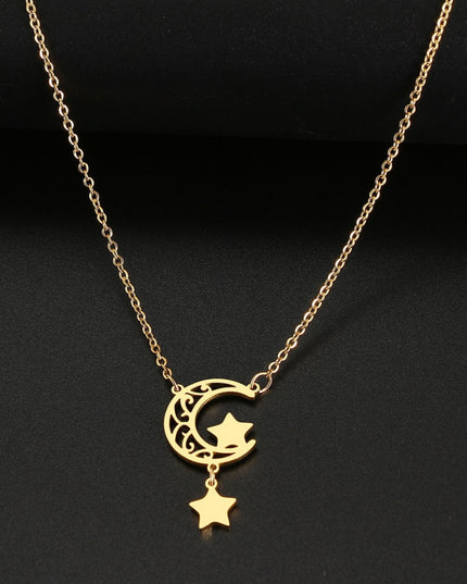 Lantisor Inox Auriu Retro Moon Star