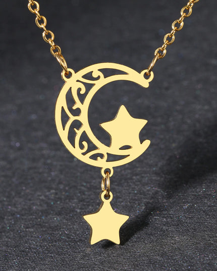 Lantisor Inox Auriu Retro Moon Star