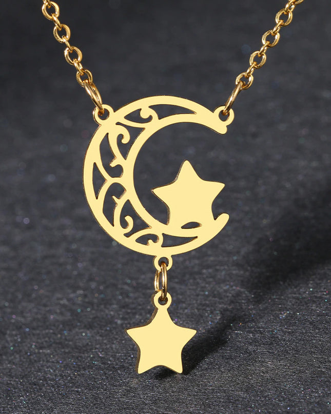 Lantisor Inox Auriu Retro Moon Star