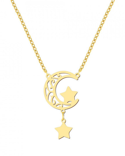 Lantisor Inox Auriu Retro Moon Star