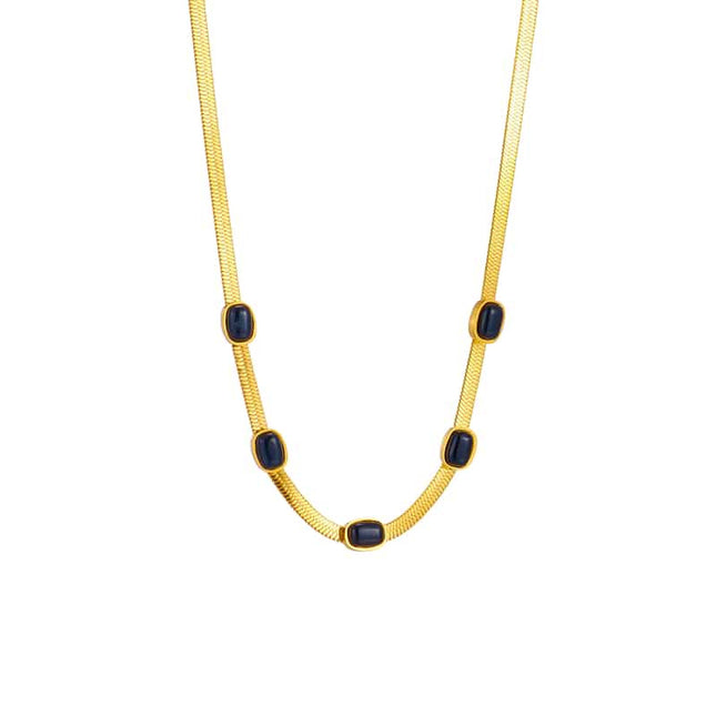 Lantisor Inox Auriu Snake Piatra Neagra