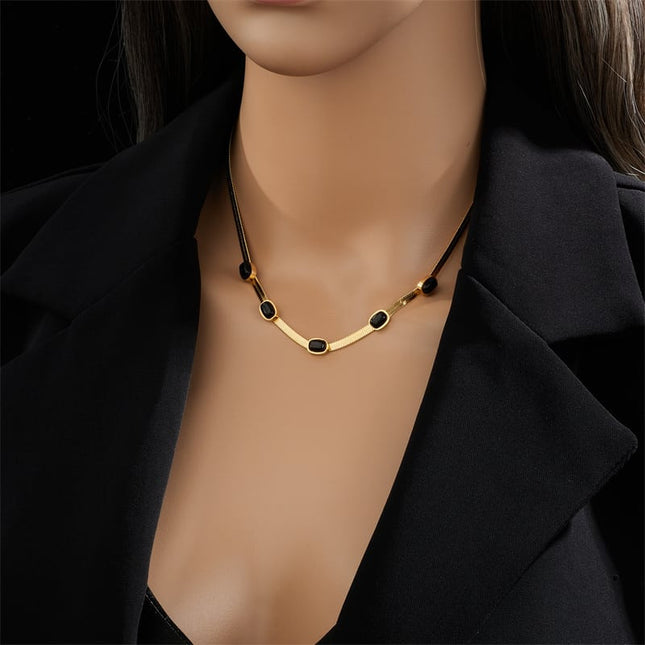 Lantisor Inox Auriu Snake Piatra Neagra