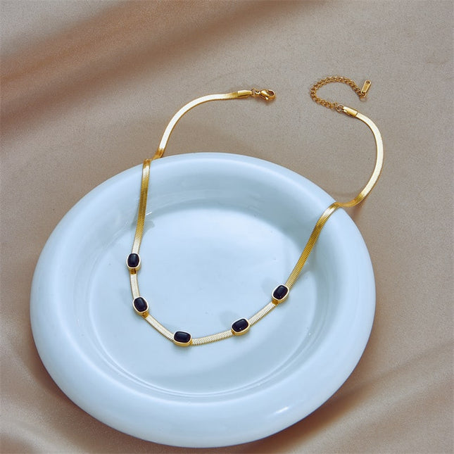 Lantisor Inox Auriu Snake Piatra Neagra