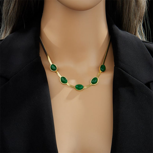 Lantisor Inox Auriu Snake Verde