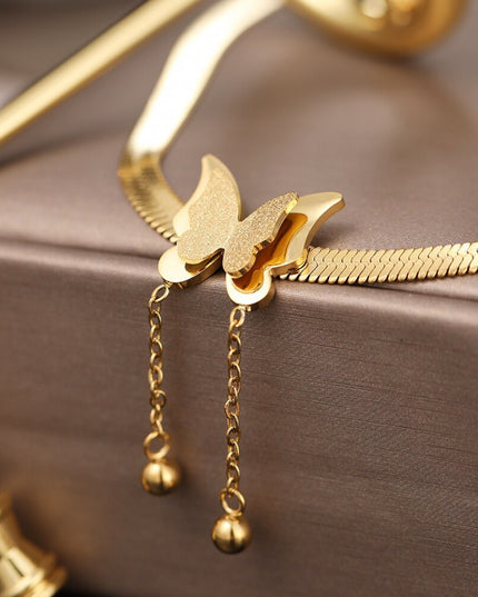 Lantisor Inox Butterfly --- Fluture - Placat Cu Aur