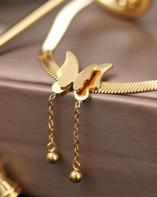 Lantisor Inox Butterfly --- Fluture - Placat Cu Aur