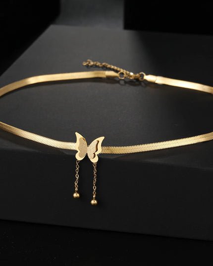 Lantisor Inox Butterfly --- Fluture - Placat Cu Aur