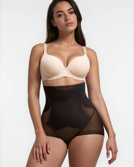 Lenjerie Modelatoare Neagră cu Talie Înaltă, Compresie Triplă, Cu Tije Metalice, Efect Ridicare Fese, Invizibilă Sub Rochii Aplatizarea Abdomenului