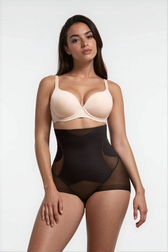 Lenjerie Modelatoare Neagră cu Talie Înaltă, Compresie Triplă, Cu Tije Metalice, Efect Ridicare Fese, Invizibilă Sub Rochii Aplatizarea Abdomenului