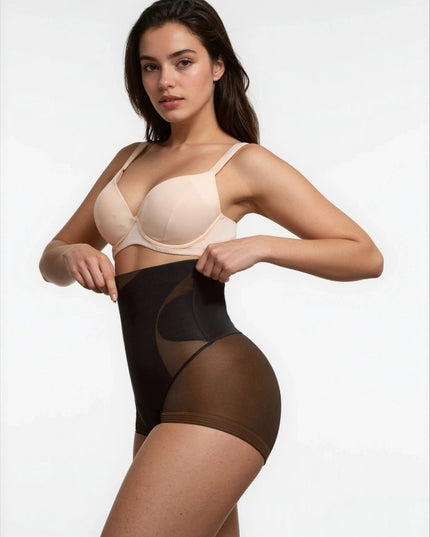 Lenjerie Modelatoare Neagră cu Talie Înaltă, Compresie Triplă, Cu Tije Metalice, Efect Ridicare Fese, Invizibilă Sub Rochii Aplatizarea Abdomenului