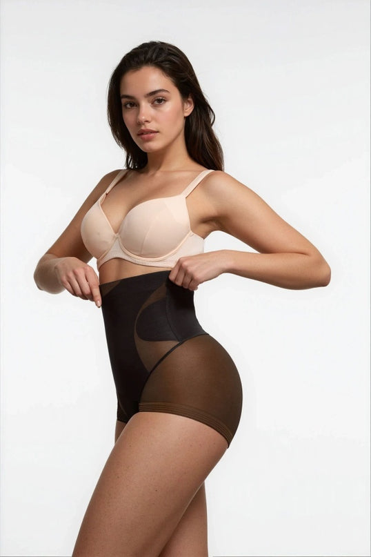 Lenjerie Modelatoare Neagră cu Talie Înaltă, Compresie Triplă, Cu Tije Metalice, Efect Ridicare Fese, Invizibilă Sub Rochii Aplatizarea Abdomenului