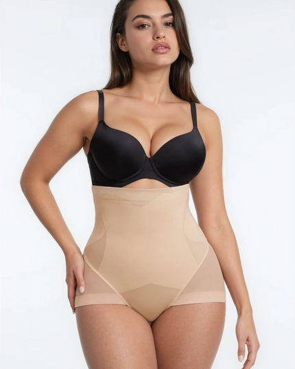 Lenjerie Modelatoare Nude / Bej cu Talie Inalta, Compresie Triplă, Cu Tije Metalice, Efect Ridicare Fese, Invizibilă Sub Rochii Aplatizarea