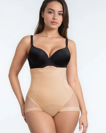 Lenjerie Modelatoare Nude / Bej cu Talie Inalta, Compresie Triplă, Cu Tije Metalice, Efect Ridicare Fese, Invizibilă Sub Rochii Aplatizarea