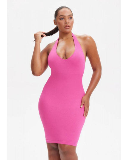 Rochie Mini Modelatoare Cu Decolteu, Rochie Scurta Ptr Aplatizarea Abdomenului, Accentuaza Formele , Culoare Roz / Pink