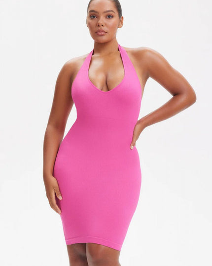 Rochie Mini Modelatoare Cu Decolteu, Rochie Scurta Ptr Aplatizarea Abdomenului, Accentuaza Formele , Culoare Roz / Pink