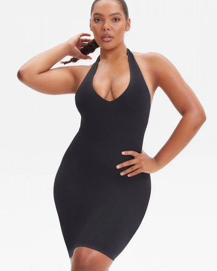 Rochie Mini Modelatoare Cu Decolteu, Rochie Scurta Ptr Aplatizarea Abdomenului, Accentuaza Formele , Culoare Neagra
