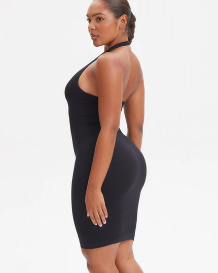 Rochie Mini Modelatoare Cu Decolteu, Rochie Scurta Ptr Aplatizarea Abdomenului, Accentuaza Formele , Culoare Neagra