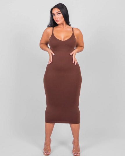 Rochie Modelatoare Cu Decolteu in V Adanc, Compresie Medie Ptr Aplatizarea Abdomenului, Accentuaza Formele , Culoare Maro