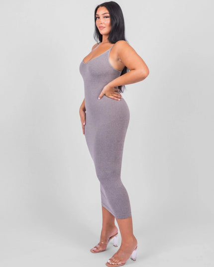 Rochie Modelatoare Cu Decolteu in V Adanc, Compresie Medie Ptr Aplatizarea Abdomenului, Accentuaza Formele , Culoare Gri
