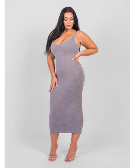 Rochie Modelatoare Cu Decolteu in V Adanc, Compresie Medie Ptr Aplatizarea Abdomenului, Accentuaza Formele , Culoare Gri