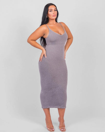 Rochie Modelatoare Cu Decolteu in V Adanc, Compresie Medie Ptr Aplatizarea Abdomenului, Accentuaza Formele , Culoare Gri