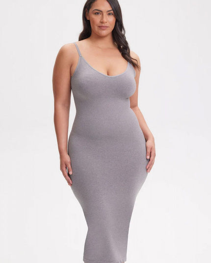 Rochie Modelatoare Cu Decolteu in V Adanc, Compresie Medie Ptr Aplatizarea Abdomenului, Accentuaza Formele , Culoare Gri