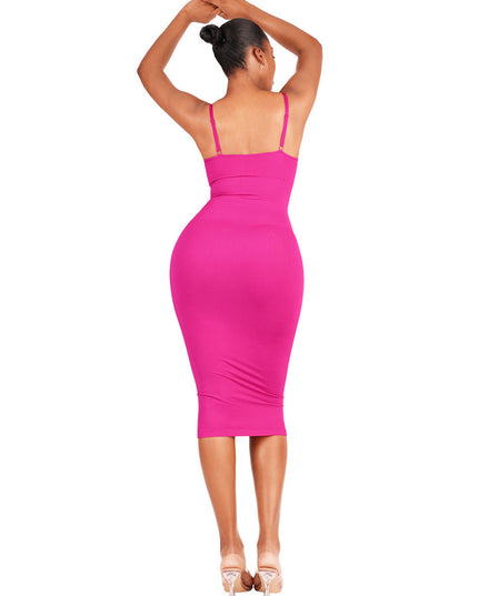 Rochie Modelatoare Cu Decolteu in V Adanc, Compresie Medie Ptr Aplatizarea Abdomenului, Accentuaza Formele , Culoare Roz / Pink