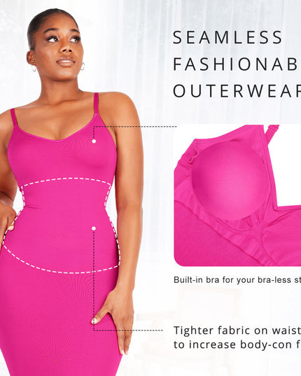 Rochie Modelatoare Cu Decolteu in V Adanc, Compresie Medie Ptr Aplatizarea Abdomenului, Accentuaza Formele , Culoare Roz / Pink