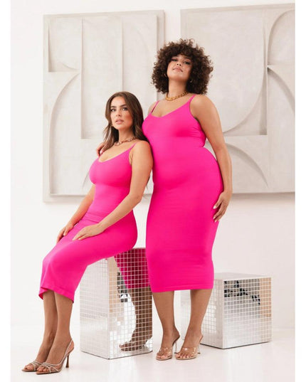 Rochie Modelatoare Cu Decolteu in V Adanc, Compresie Medie Ptr Aplatizarea Abdomenului, Accentuaza Formele , Culoare Roz / Pink
