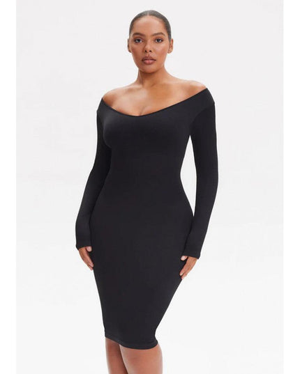 Rochie Modelatoare Cu Maneci lungi , Compresie Medie Ptr Aplatizarea Abdomenului, Accentuaza Formele , Culoare Neagra