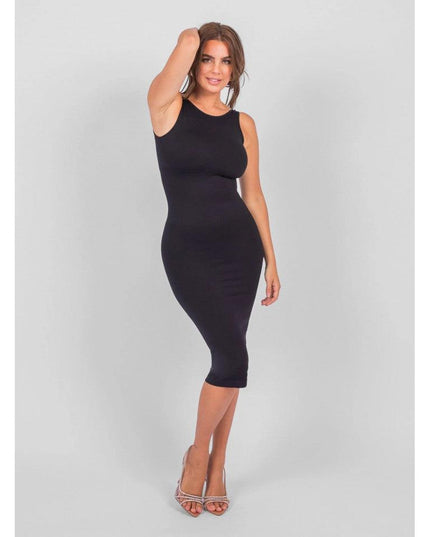 Rochie Modelatoare Cu Spate Decoltat in U , Compresie Medie Ptr Aplatizarea Abdomenului, Accentuaza Formele , Culoare Neagra