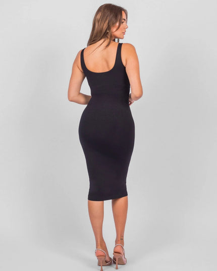 Rochie Modelatoare Cu Spate Decoltat in U , Compresie Medie Ptr Aplatizarea Abdomenului, Accentuaza Formele , Culoare Neagra