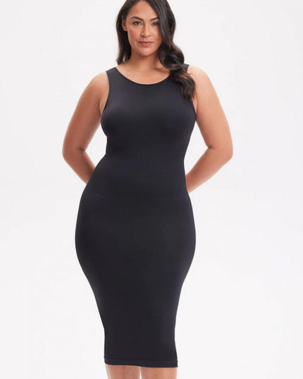 Rochie Modelatoare Cu Spate Decoltat in U , Compresie Medie Ptr Aplatizarea Abdomenului, Accentuaza Formele , Culoare Neagra