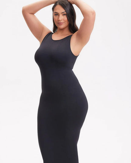 Rochie Modelatoare Cu Spate Decoltat in U , Compresie Medie Ptr Aplatizarea Abdomenului, Accentuaza Formele , Culoare Neagra