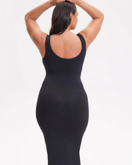 Rochie Modelatoare Cu Spate Decoltat in U , Compresie Medie Ptr Aplatizarea Abdomenului, Accentuaza Formele , Culoare Neagra