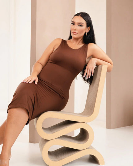 Rochie Modelatoare Cu Spate Decoltat in U , Compresie Medie Ptr Aplatizarea Abdomenului, Accentuaza Formele , Culoare Maro