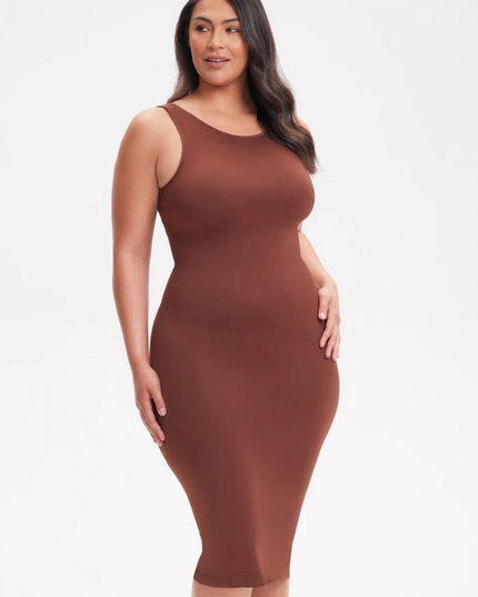 Rochie Modelatoare Cu Spate Decoltat in U , Compresie Medie Ptr Aplatizarea Abdomenului, Accentuaza Formele , Culoare Maro