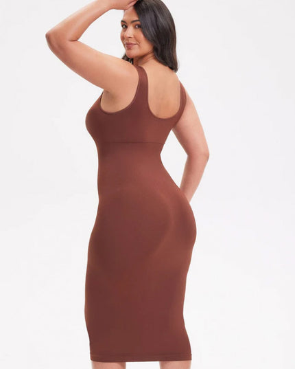 Rochie Modelatoare Cu Spate Decoltat in U , Compresie Medie Ptr Aplatizarea Abdomenului, Accentuaza Formele , Culoare Maro
