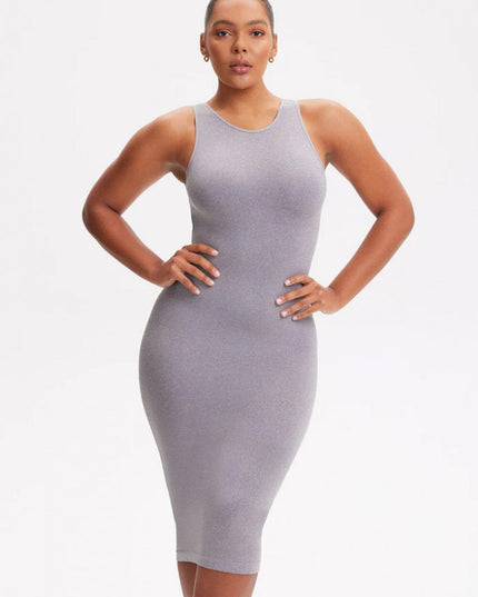 Rochie Modelatoare Cu Spate Decoltat in U , Compresie Medie Ptr Aplatizarea Abdomenului, Accentuaza Formele , Culoare Gri
