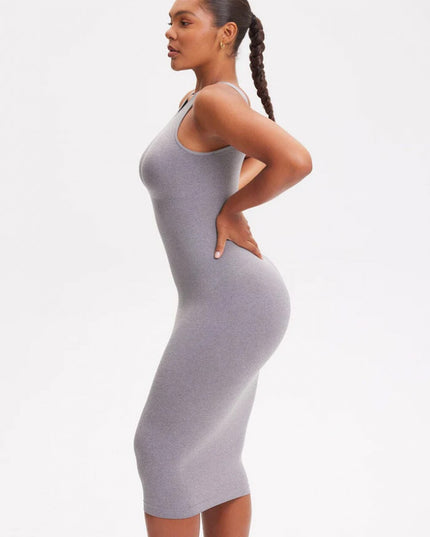 Rochie Modelatoare Cu Spate Decoltat in U , Compresie Medie Ptr Aplatizarea Abdomenului, Accentuaza Formele , Culoare Gri