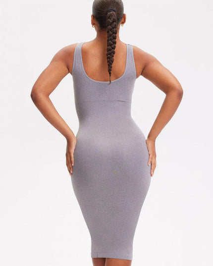 Rochie Modelatoare Cu Spate Decoltat in U , Compresie Medie Ptr Aplatizarea Abdomenului, Accentuaza Formele , Culoare Gri
