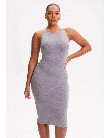 Rochie Modelatoare Cu Spate Decoltat in U , Compresie Medie Ptr Aplatizarea Abdomenului, Accentuaza Formele , Culoare Gri