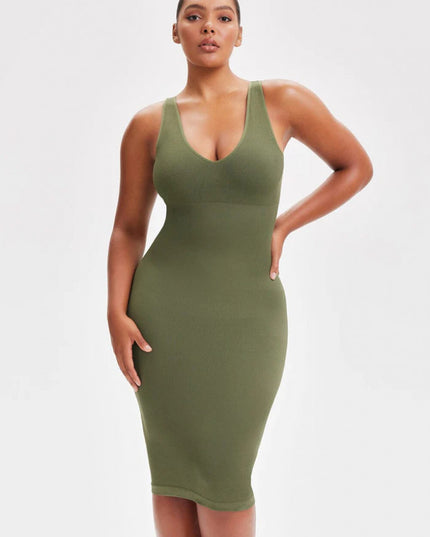 Rochie Modelatoare Decoltata , Compresie Medie Ptr Aplatizarea Abdomenului, Accentuaza Formele , Culoare Verde