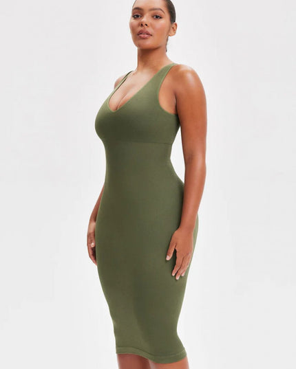 Rochie Modelatoare Decoltata , Compresie Medie Ptr Aplatizarea Abdomenului, Accentuaza Formele , Culoare Verde